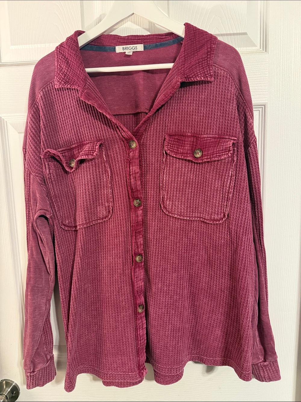 Briggs New York Women's Waffle-Knit Button-Up Cardigan - Berry Pink
